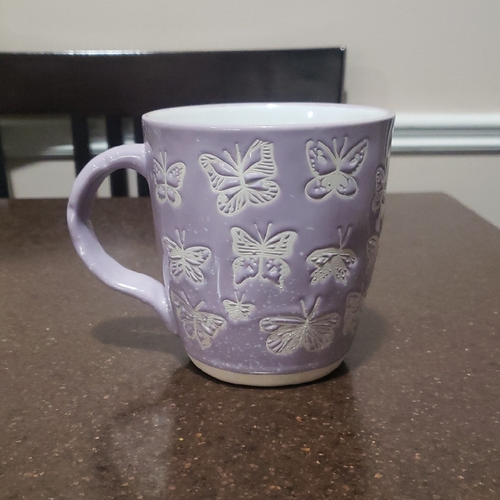 Global Design Connections Lavender Butterfly Embossed Mug.